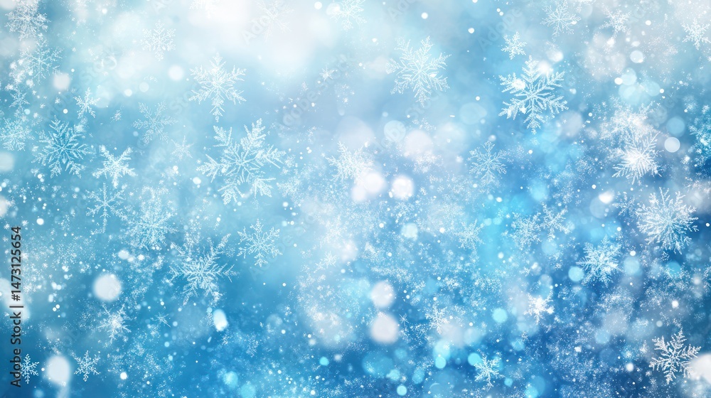 Winter wonderland background with snowflakes and bokeh. A soft-focus image of snowflakes and glittering light effects against a light blue background Winter wonderland background with snowflakes and bokeh. A soft-focus image of snowflakes and glittering light effects against a light blue background