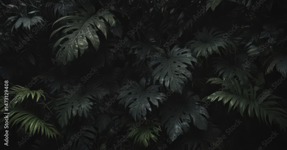 Intricate dark tropical leaves, vines, shadows on black Lush, mysterious jungle foliage , art, wallpaper Intricate dark tropical leaves, vines, shadows on black Lush, mysterious jungle foliage , art, wallpaper