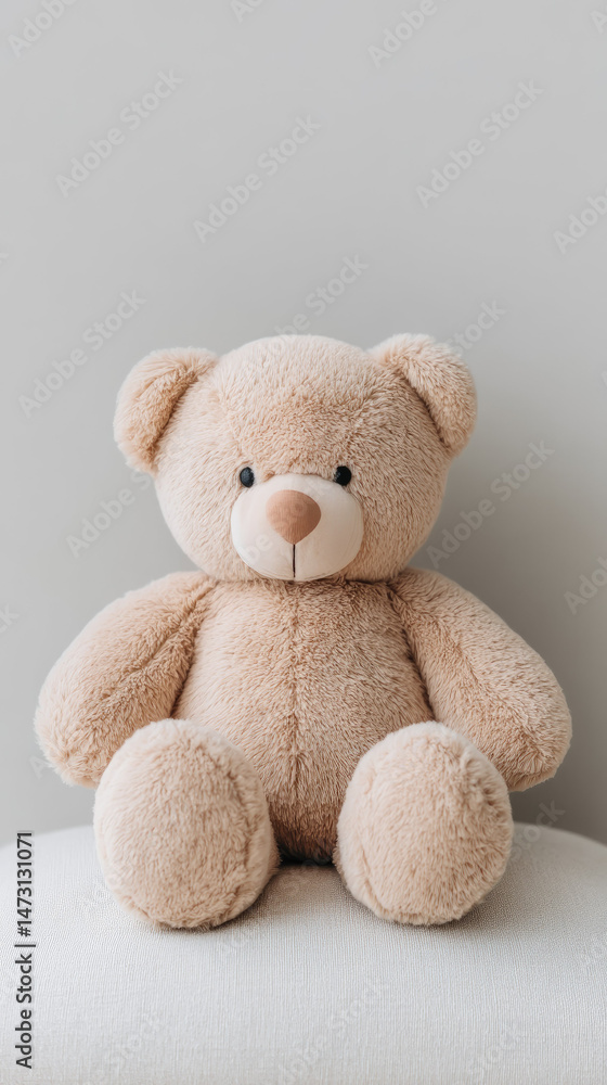 Soft teddy bear plush toy sitting on surface Soft teddy bear plush toy sitting on surface
