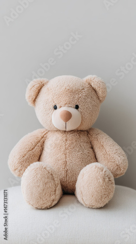 Soft teddy bear plush toy sitting on surface