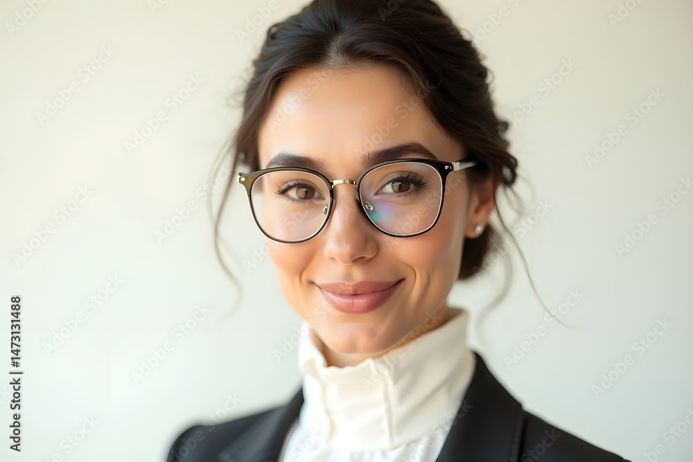 Portrait of Beautiful Business Woman Wearing White Shirt and Glasses. Portrait of Beautiful Business Woman Wearing White Shirt and Glasses.