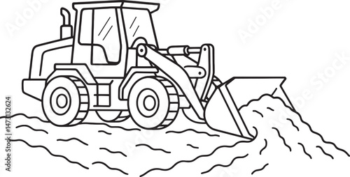 bulldozer digging the ground linear vector