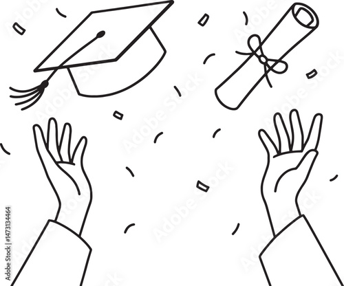 hand throwing toga and graduation certificate scroll