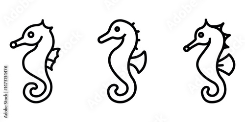 seahorse outline or line icon design bundle.
