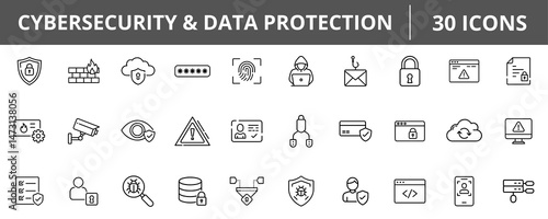 Cybersecurity Outline Icons For Privacy Protection And Security Dashboard Systems