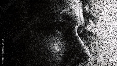 Pointillist noise pattern with monochrome dissolve and artistic grain engraving.