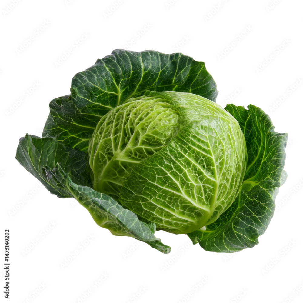 Obraz premium Fresh Green Cabbage with Textured Leaves on Transparent Background