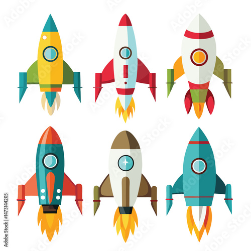 Set of  rocket transport isolated on white background