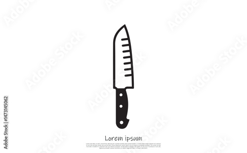 Black silhouette butcher knife with handle on a transparent background icon flat design