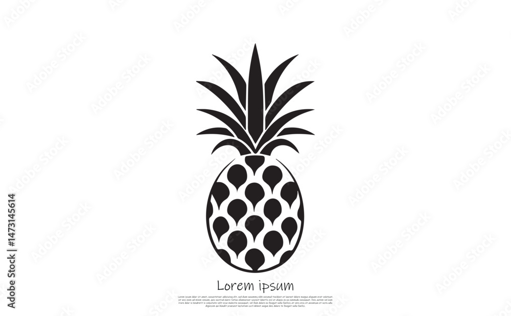 Obraz premium Isolated Pineapple on Transparent Background Fruit Illustration, Black Icon, Outline