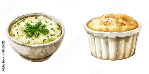 bechamel sauce watercolor vector illustration