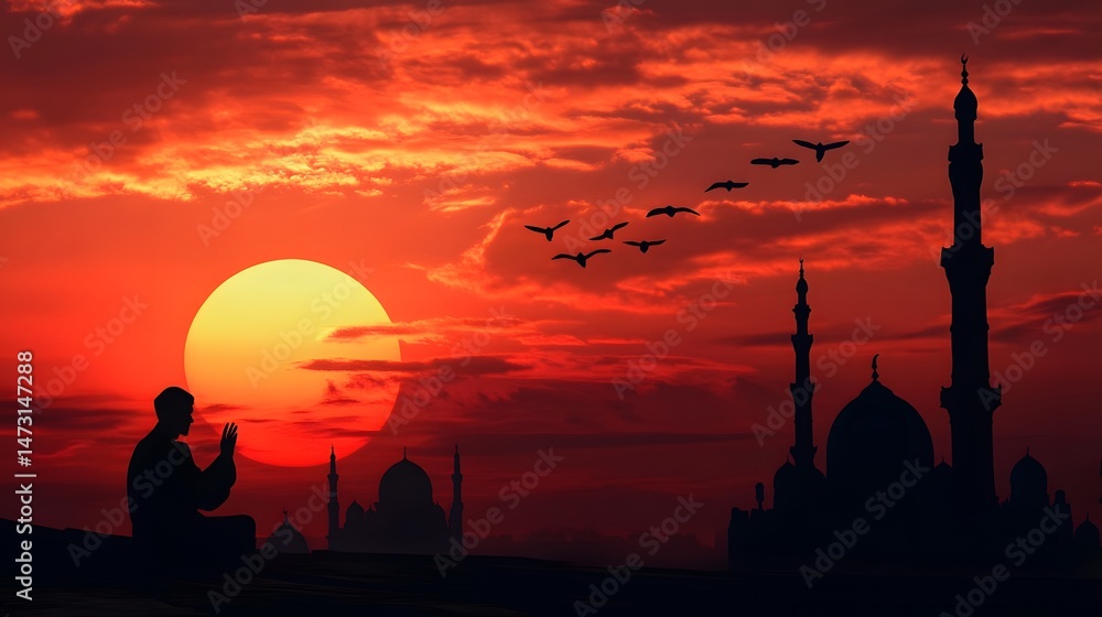Obraz premium Silhouette of prayer at sunset