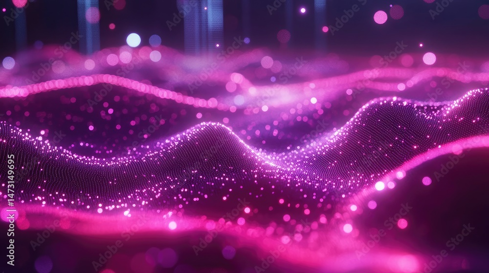 Fototapeta premium Abstract glowing digital waves forming a continuous pattern with smooth curves, symbolizing the flow of technology