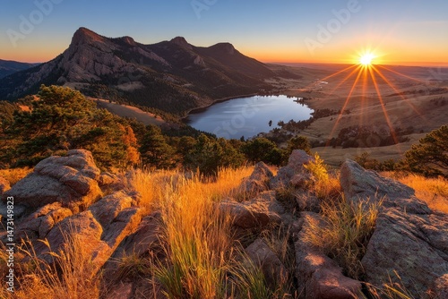 Golden Hour at Wichita Mountains A Majestic Landscape Overlooking Tranquil Lake