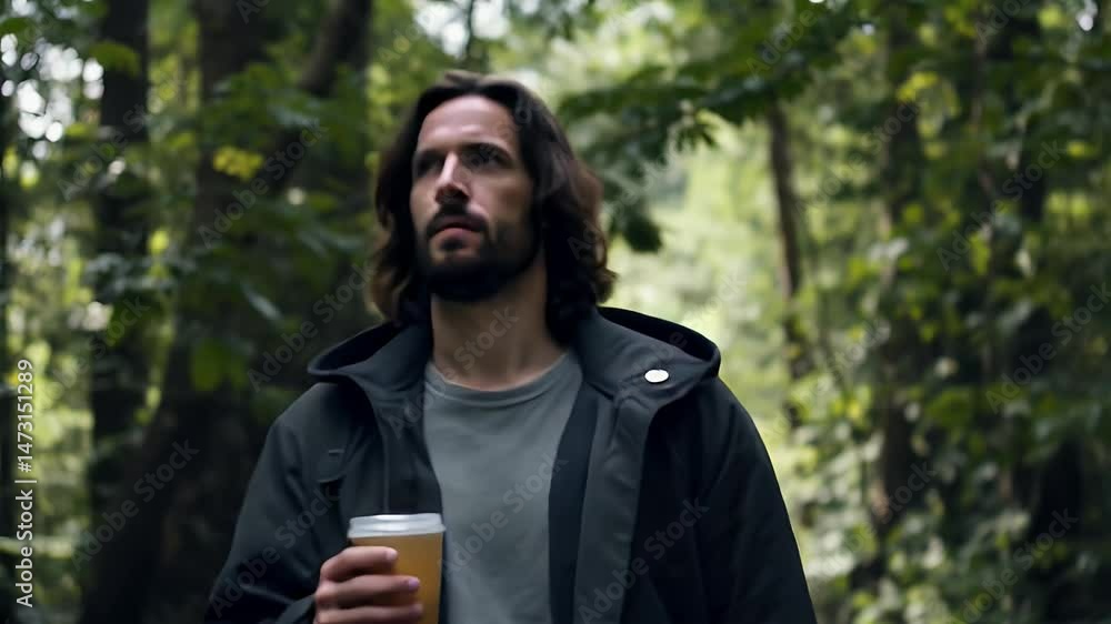 Man Enjoying Nature's Embrace with Coffee Man Enjoying Nature's Embrace with Coffee