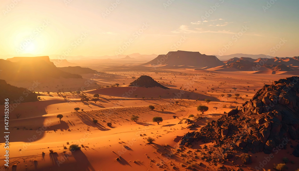 Naklejka premium Breathtaking Sunset over Namib Desert Dunes & Mountains