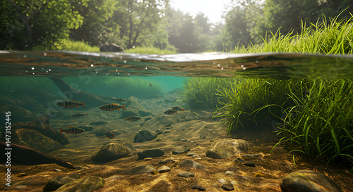 Tranquil stream teeming with fish