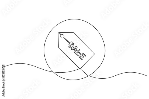 Continuous one line drawing of Sale icon. Single line drawing illustration of Sale tag emblem. Business marketing concept vector art. Doodle line illustration.