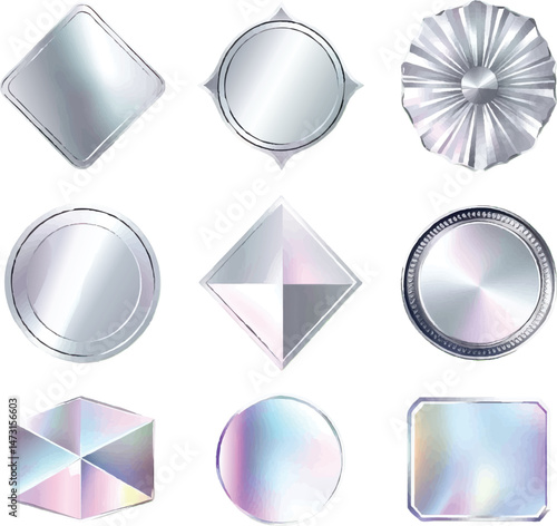 Shiny Metallic Shapes Collection, Vector Illustration Isolated on White Background