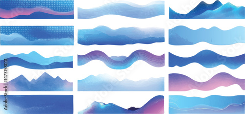 Abstract Watercolor Landscape Banners Set, Vector Illustration.