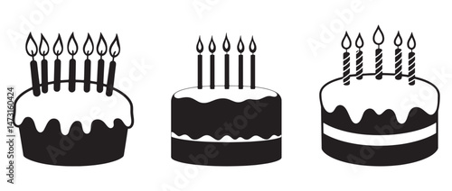 Birthday cake line art silhouette vector.
