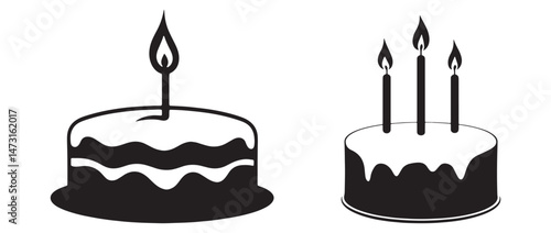 Birthday cake line art silhouette vector.