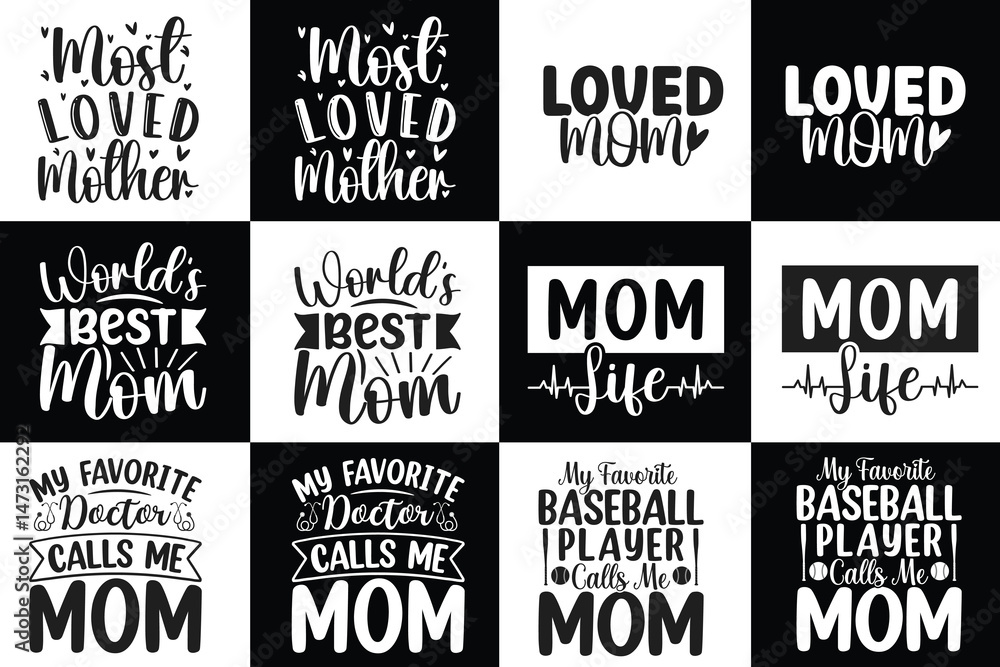 Fototapeta premium Mama Typography Design Bundle, Mom Typography Design, Gift For Mother