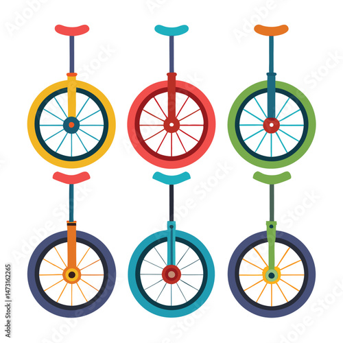 Six classic unicycle transport isolated on white background