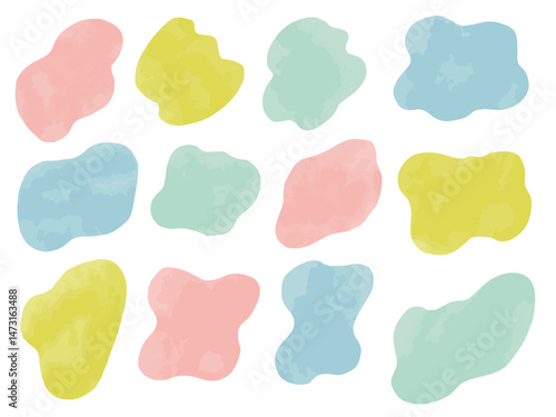 手描きあしらいセット　流体シェイプ　淡い色　水彩