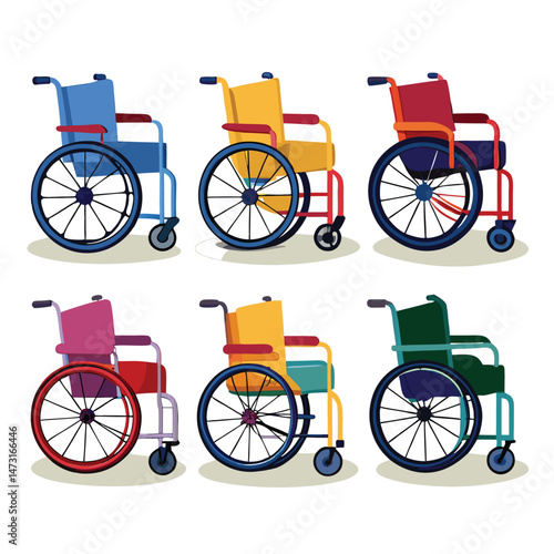 Six classic wheel chair transport isolated on white background