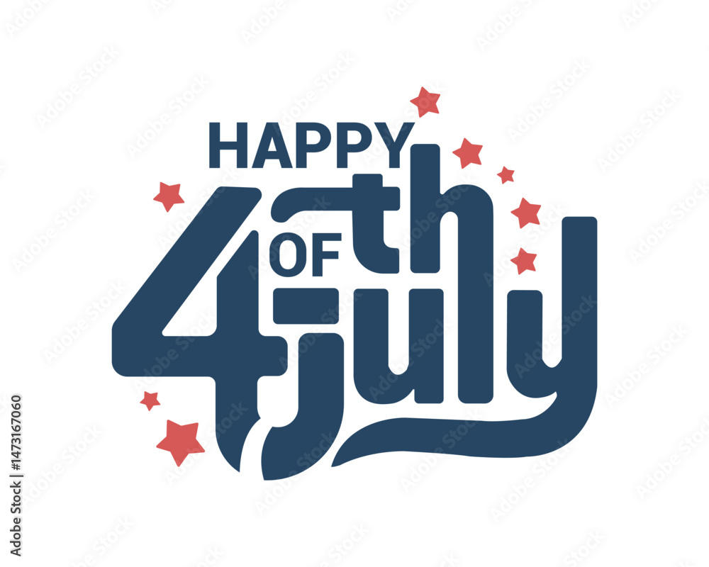 Fototapeta premium 4th of July Handwritten Calligraphy. Red and Blue Typography Design for American Independence Day. Happy 4th of July Lettering Design. celebrate American on 4th July. 