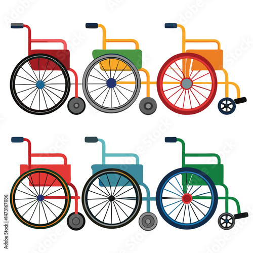 Six classic wheel chair transport isolated on white background