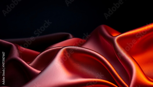 Luxurious Red and Orange Silk Fabric: Elegant Flowing Textiles with Vibrant Curves and Textured Background