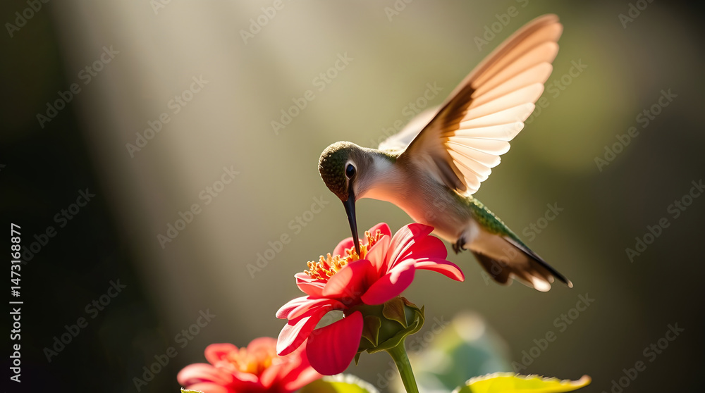 Fototapeta premium Grace in the Air: Hummingbird in Warm Light