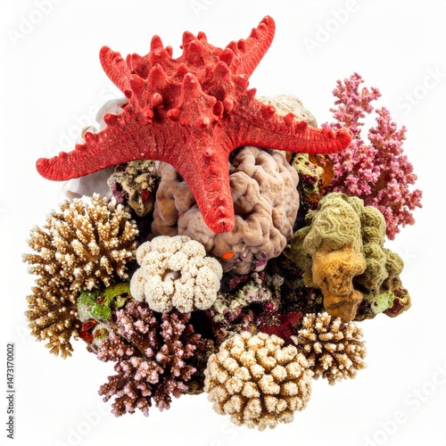 Vibrant Coral Reef Arrangement with Starfish