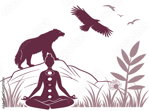 "Chakra Meditation with Tribal Animal Spirits – Silhouette Spiritual Artwork"
