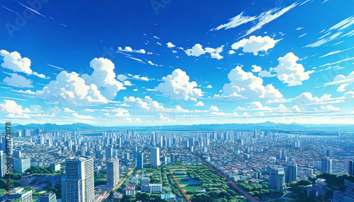 青空　ビル　生成AI　背景　