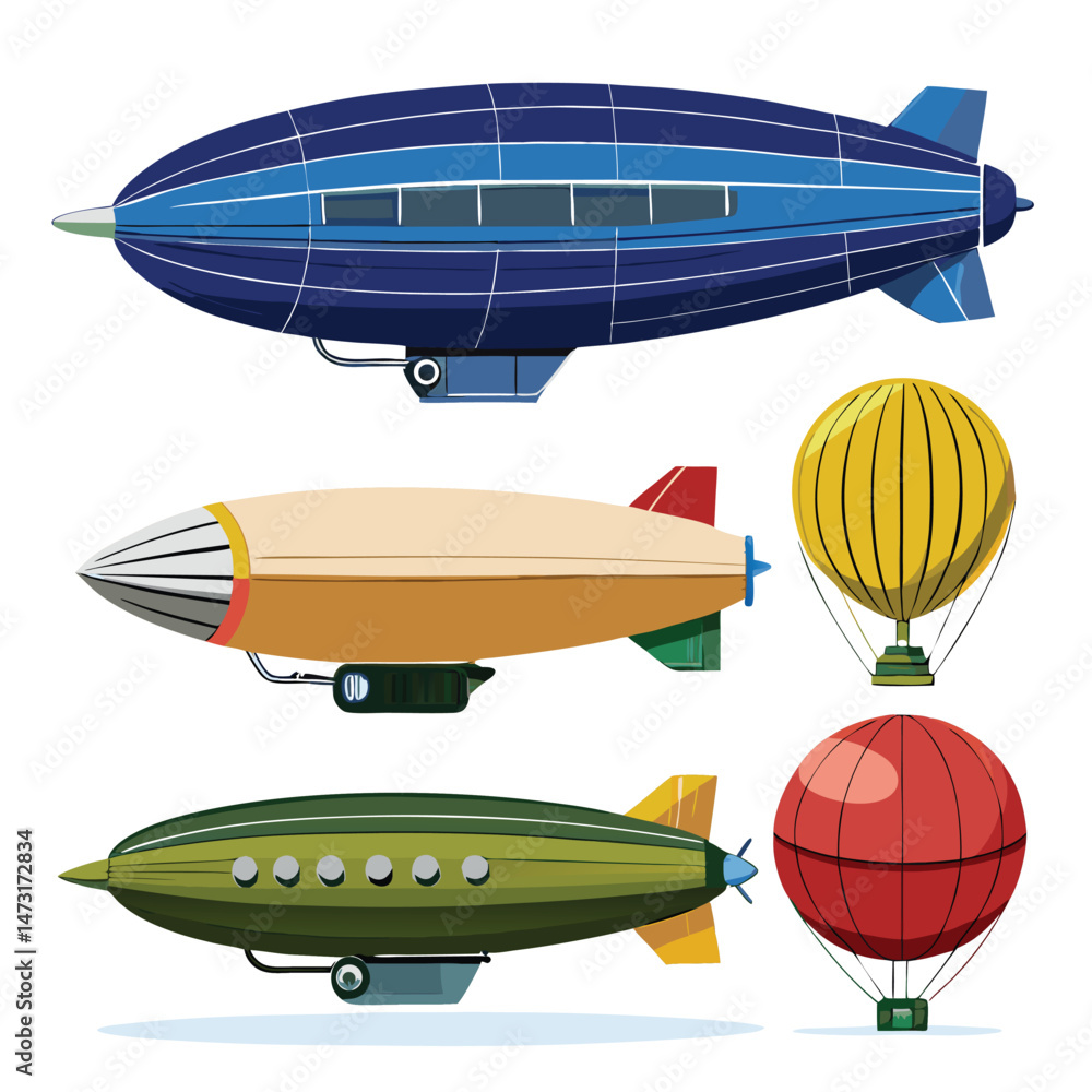 Six classic zeppelin transport isolated on white background Six classic zeppelin transport isolated on white background
