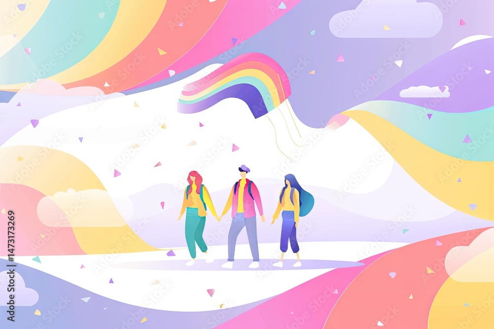 People with rainbow background flag celebrate Pride Month Day People with rainbow background flag celebrate Pride Month Day