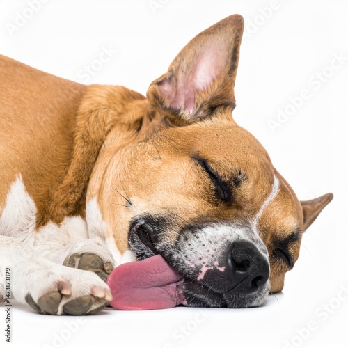 Sleeping Dog with Relaxed Expression and Pink Tongue