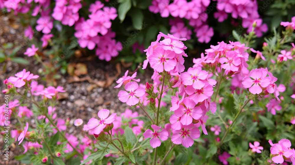 Pink flowers subulate Phlox as an element of landscape design. Background Pink flowers subulate Phlox as an element of landscape design. Background