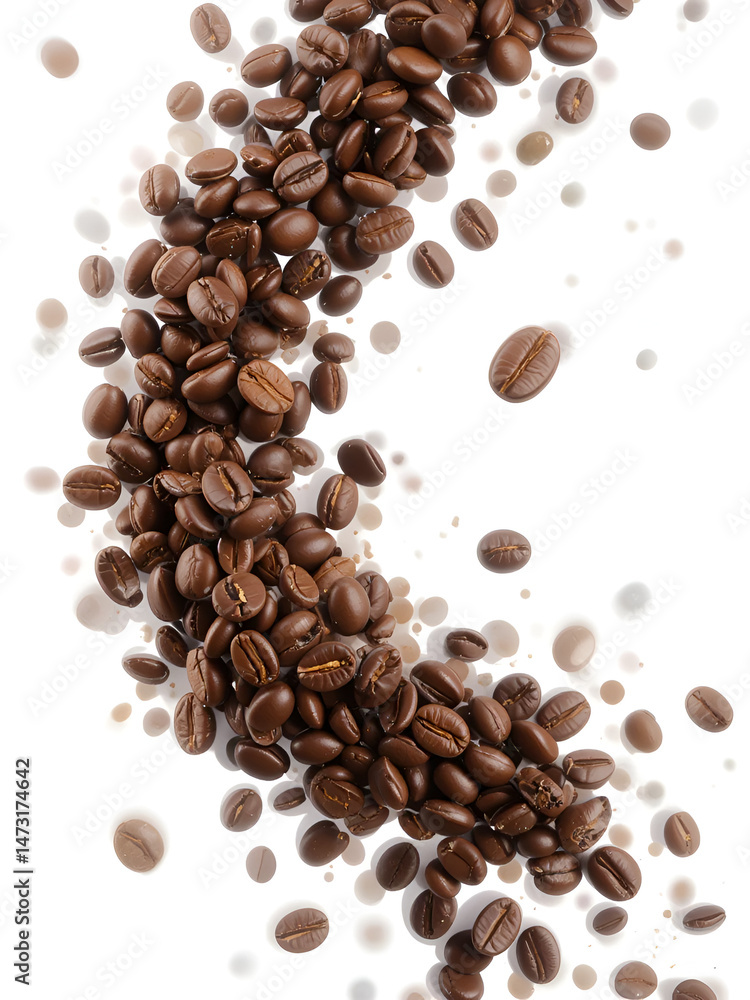Obraz premium Coffee beans falling in the air isolated on a white background. Coffee beans flying.