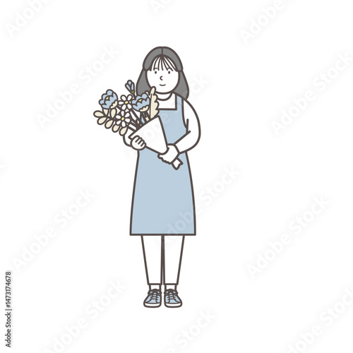 花屋の女性店員のイラスト