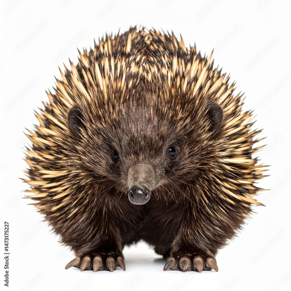 Obraz premium Close-up Portrait of a Spiky Echidna on White Background
