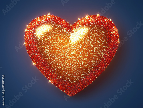 Glowing heart shaped sign with sparkling gold overlays