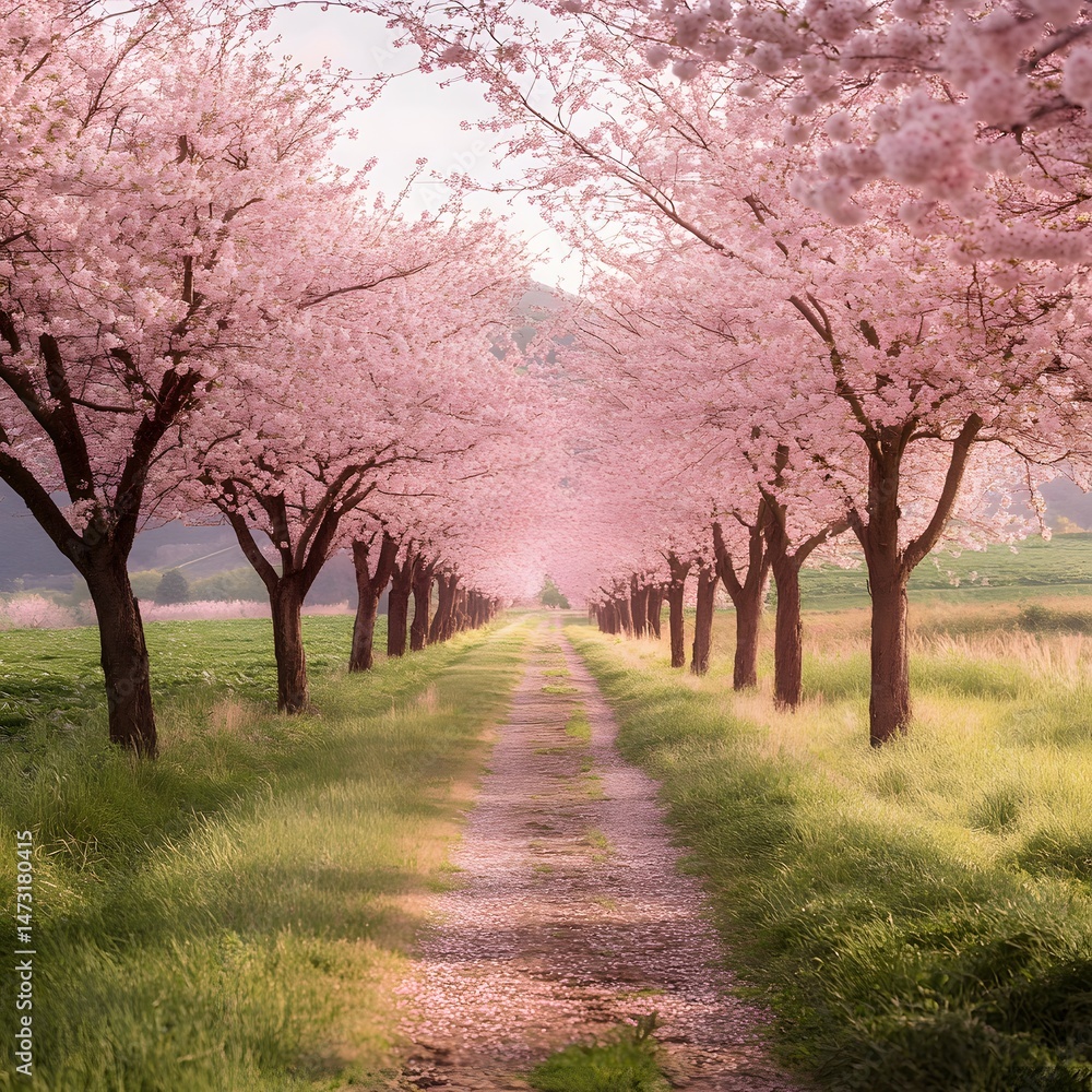 Spring blossoms line a path Spring blossoms line a path