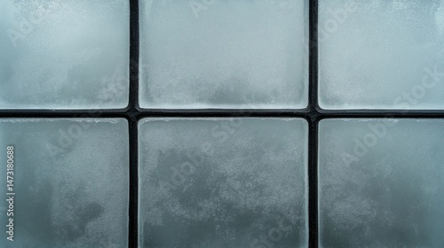 Frosted glass blocks arranged in a grid pattern with black lines separating each pane, creating a textured, geometric surface.