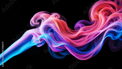 Swirling multicolor abstract smoke patterns against a black background in ultra-sharp macro detail.