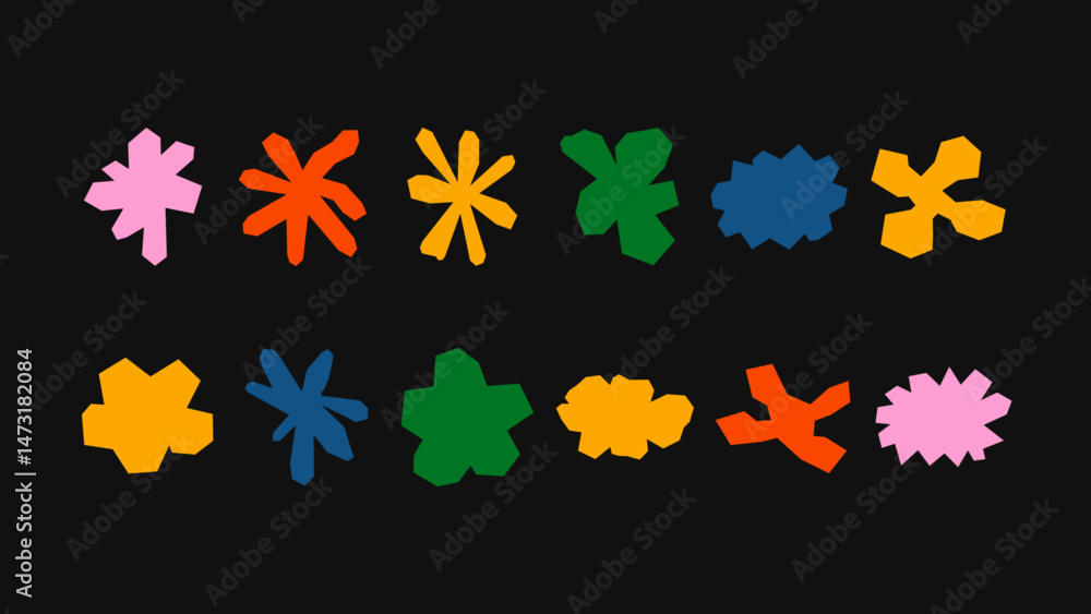 Vector set of flat style badges, sharp-angle stars, abstract flowers and geometric forms — great for branding projects and online content. Vector set of flat style badges, sharp-angle stars, abstract flowers and geometric forms — great for branding projects and online content.