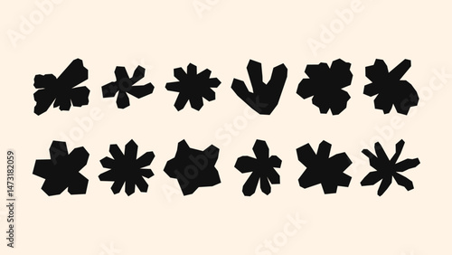Modern flat design collection featuring sharp-angled stars, flowers and geometric icons — great for online posts, packaging and branding.